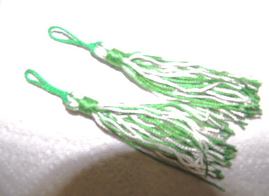 Pair of Tassels, Green & White Mix 506D - formerly for All District or Area Pup Tent Officers, to revert to former tassels when retiring from office