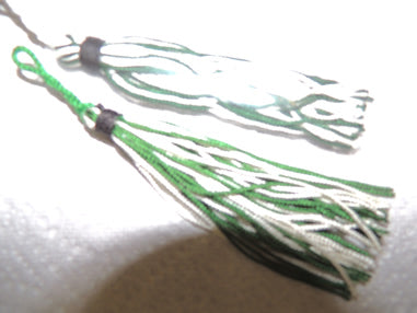 Pair of Tassels, Green & White Mix w/Black Knob 506E - formerly for Past District or Area Pup Tent Commanders